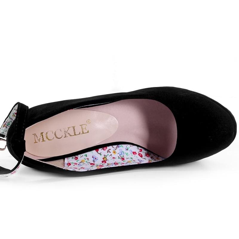 female flock platform buckle ankle strap bowtie shoes