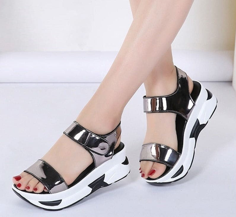 flat platform golden leather comfort casual punk lady sandals