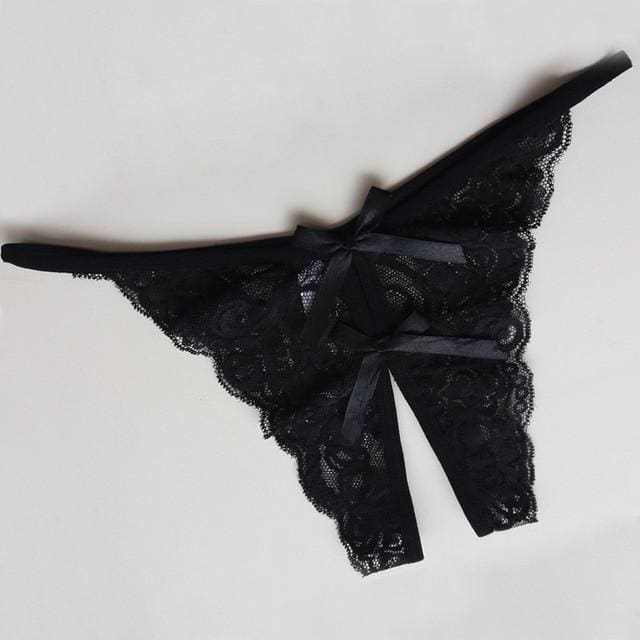 flower lace female briefs thongs g-string women sexy opening crotch panties black / one size