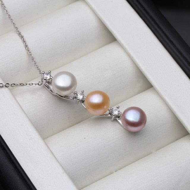 freshwater natural black pearl pendant sterling silver necklace white pink purple