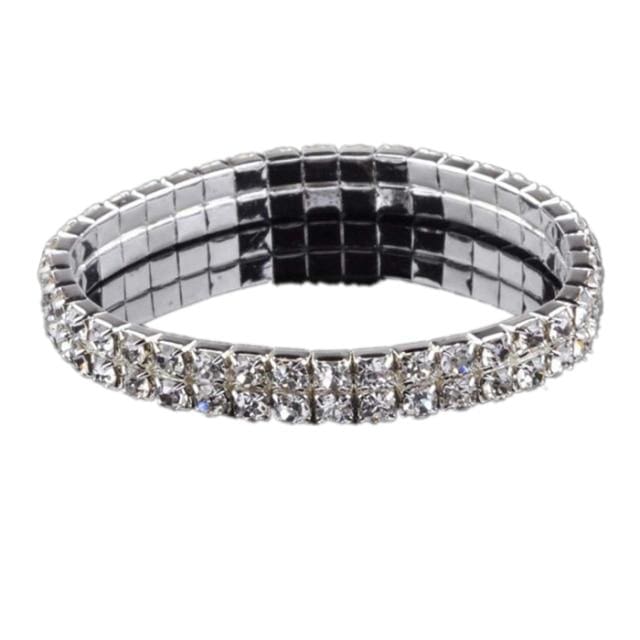 full crystal rhinestone elastic bracelet bridal jewelry 2 rows silver