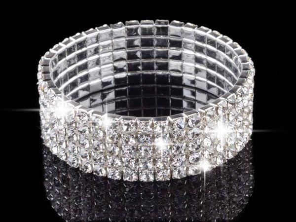 full crystal rhinestone elastic bracelet bridal jewelry 5 rows silver