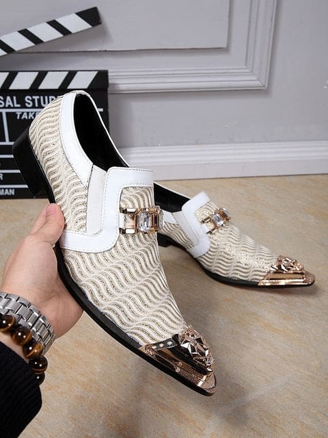 Genuine Leather Dragon Head Pointed Snake Embossed Men Dress Shoes White / 38 MEN SHOES