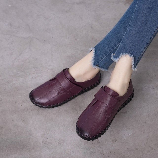 genuine leather handmade soft flat shoes for women