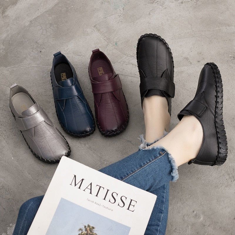 genuine leather handmade soft flat shoes for women