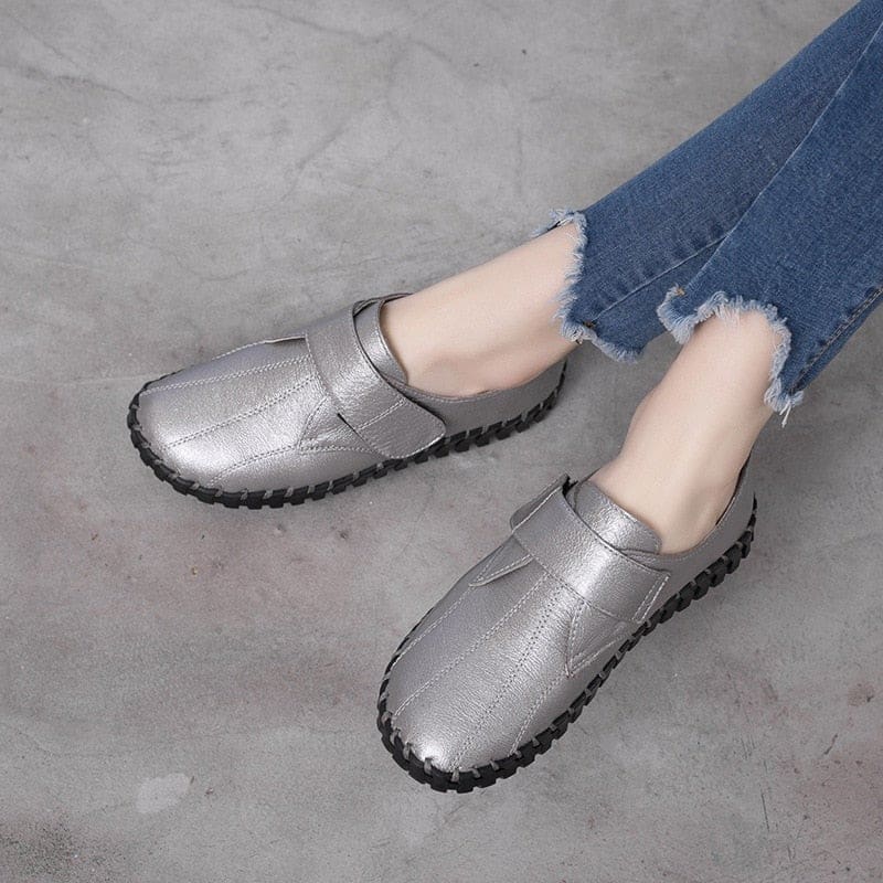 genuine leather handmade soft flat shoes for women