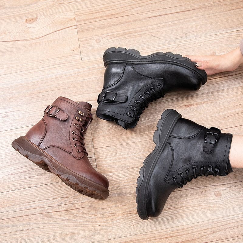 Genuine Leather Lace Up Vintage Winter Women Boots WOMEN BOOTS