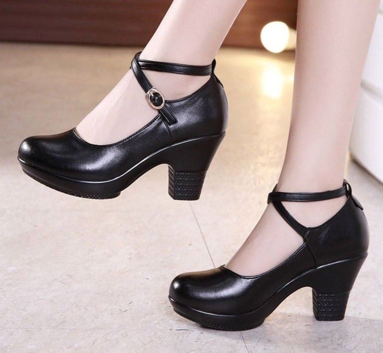 genuine leather mary janes pumps with high heels for women