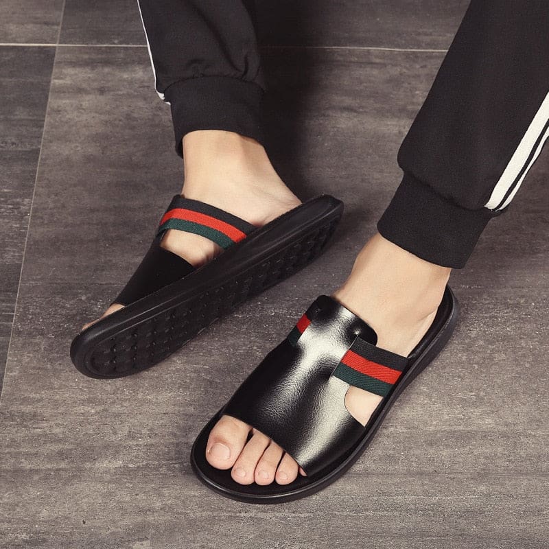 genuine leather outdoor breathable summer slippers for men
