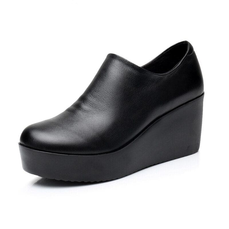Genuine Leather Round Toe Casual Ladies Platform High Heels HIGH HEELS