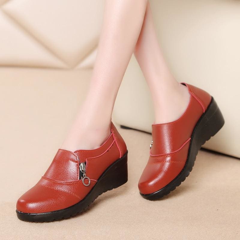 genuine leather slip on comfortable women shoes