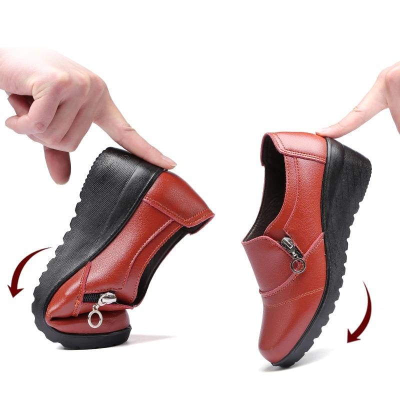 genuine leather slip on comfortable women shoes