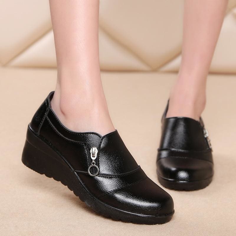 genuine leather slip on comfortable women shoes