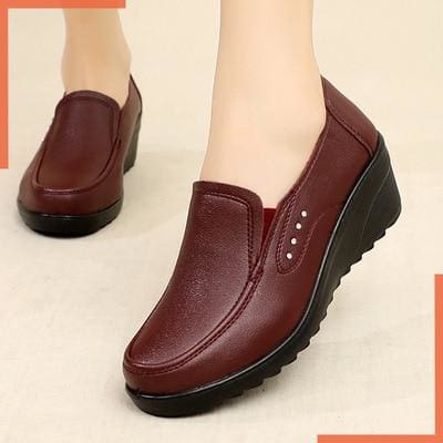 genuine leather slip on comfortable women shoes