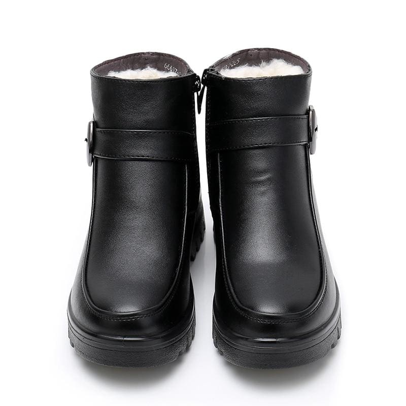 genuine leather thick plush warm waterproof non-slip snow boots for women