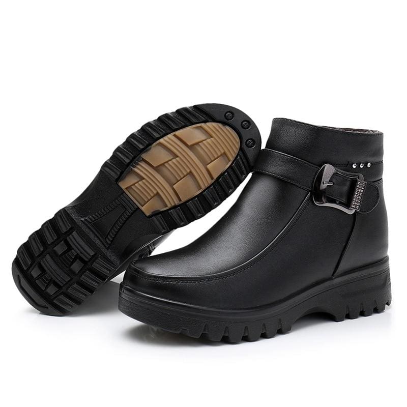 genuine leather thick plush warm waterproof non-slip snow boots for women