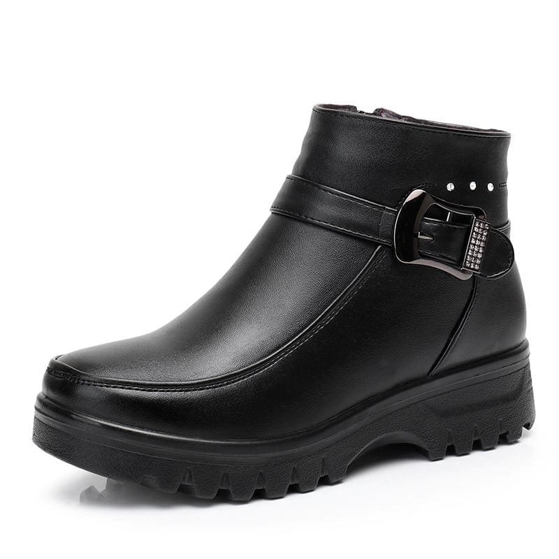 genuine leather thick plush warm waterproof non-slip snow boots for women
