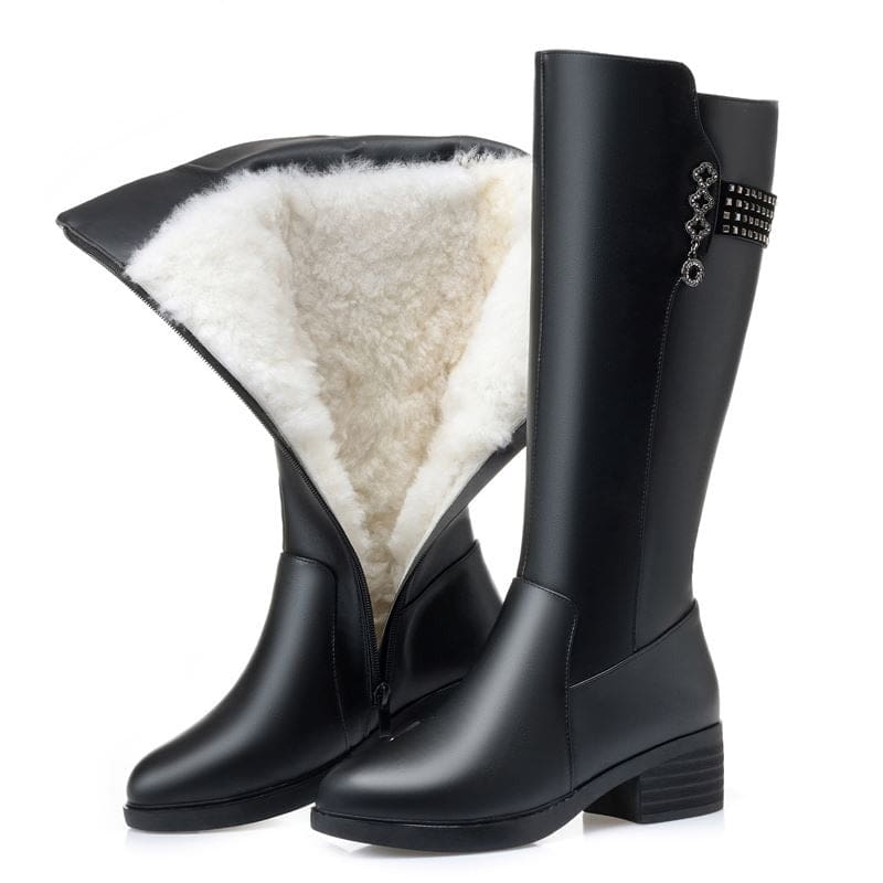 Genuine Leather Thick Wool Female Long Boots WOMEN BOOTS