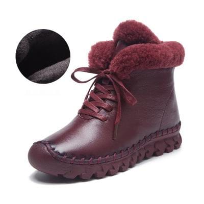 Genuine Leather Velvet Thermal Cotton-Padded Flat Ankle Winter Women Boots Red / 7.5 WOMEN BOOTS