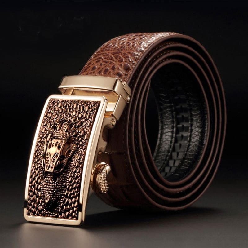 genuine luxury leather crocodile pattern metal automatic buckle belts