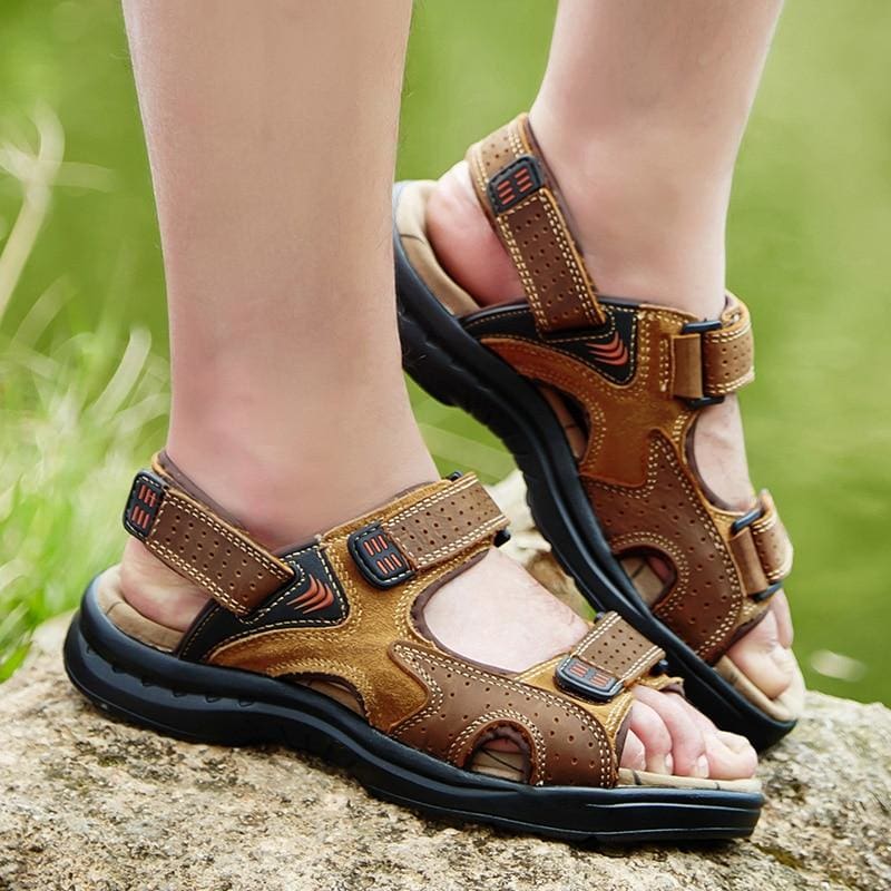 genuine suede leather male summer sandals