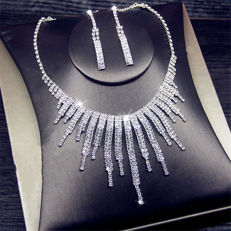 Geometric Rhinestone Long Tassel Women Jewelry Sets JEWELRY SETS