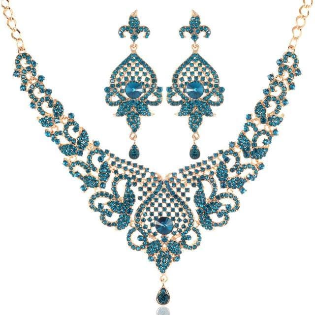 glass necklace and earrings wedding jewelry set blue