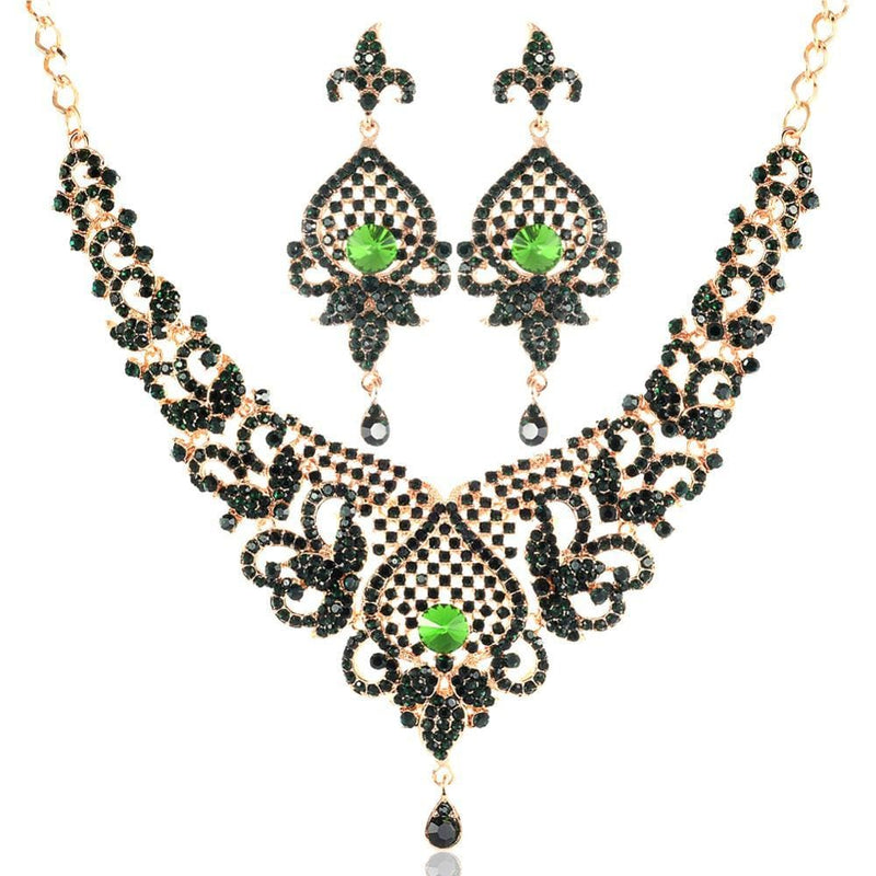 glass necklace and earrings wedding jewelry set