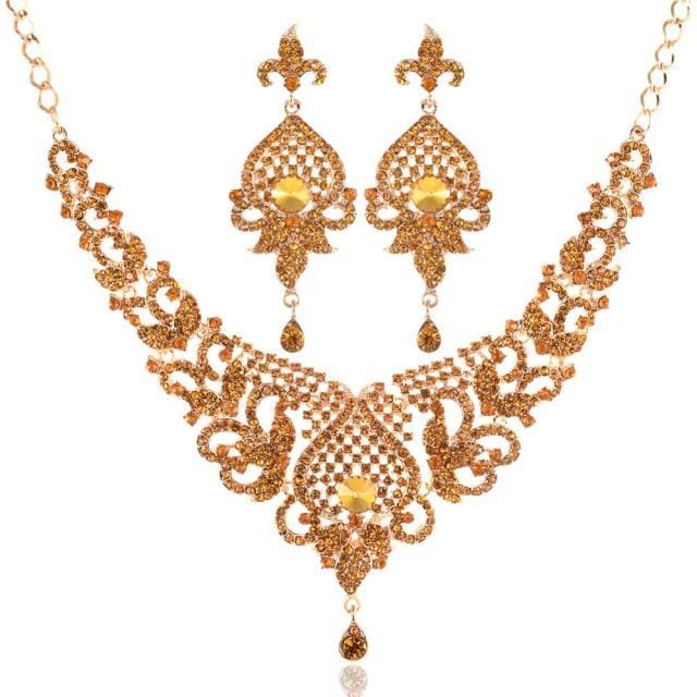 glass necklace and earrings wedding jewelry set yellow