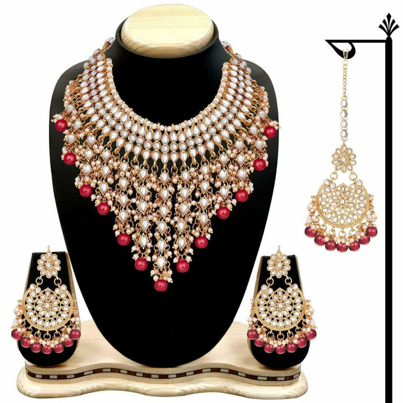 Gold Plated Choker Necklace Earrings Set Wedding Bridal Indian Fashion