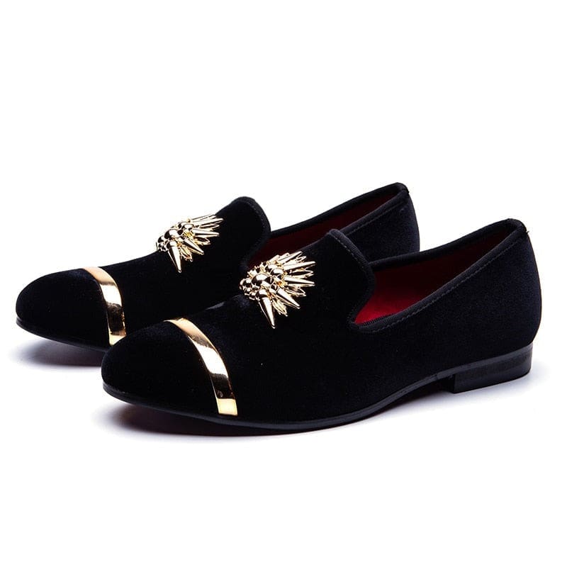 Gold Top Metal Toe Italian Men Velvet Dress Shoes Blue / 6 Gold Top Metal Toe Italian Men Velvet Dress Shoes Blue / 6