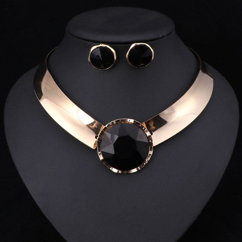 Gorgeous Women Trendy Statement Necklace & Earrings Black JEWELRY SETS