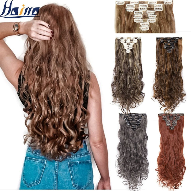 hairro synthetic 36 colors long straight hair extensions clips in high temperature fiber