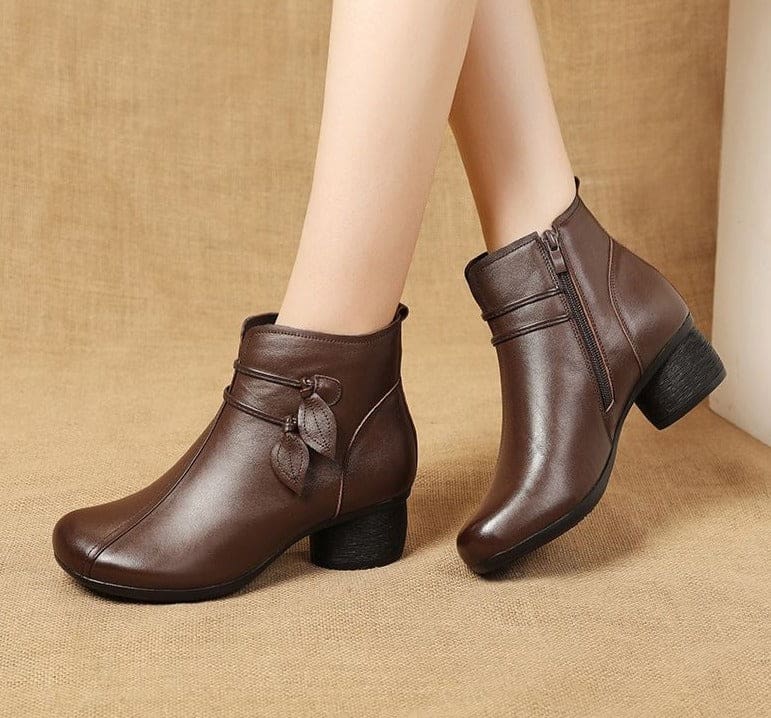 Handmade Genuine Leather Flowers Zipper Retro Warm Winter Boots For Women WOMEN BOOTS