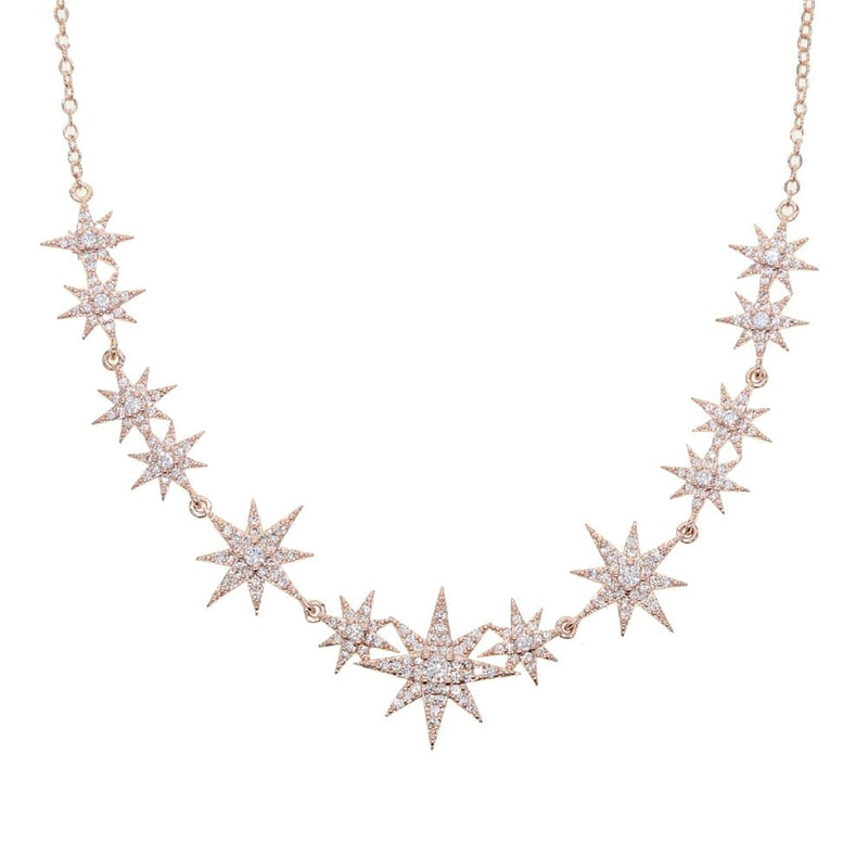 Iced Out Bling CZ Star Starburst Charm Necklaces For Women 35 with 10 cm / Rose Gold Color JEWELRY SETS