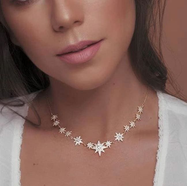 Iced Out Bling CZ Star Starburst Charm Necklaces For Women JEWELRY SETS