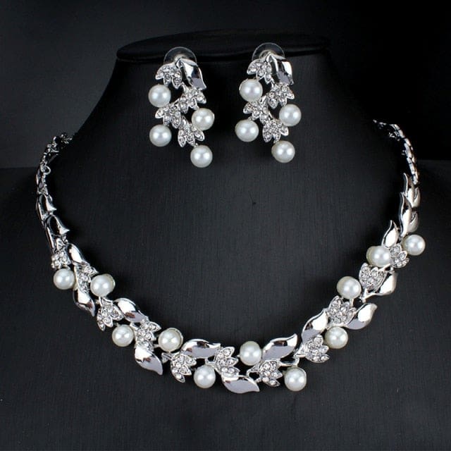 imitation gold colors pearl necklace earrings dubai jewelry set imitation rhodium plated