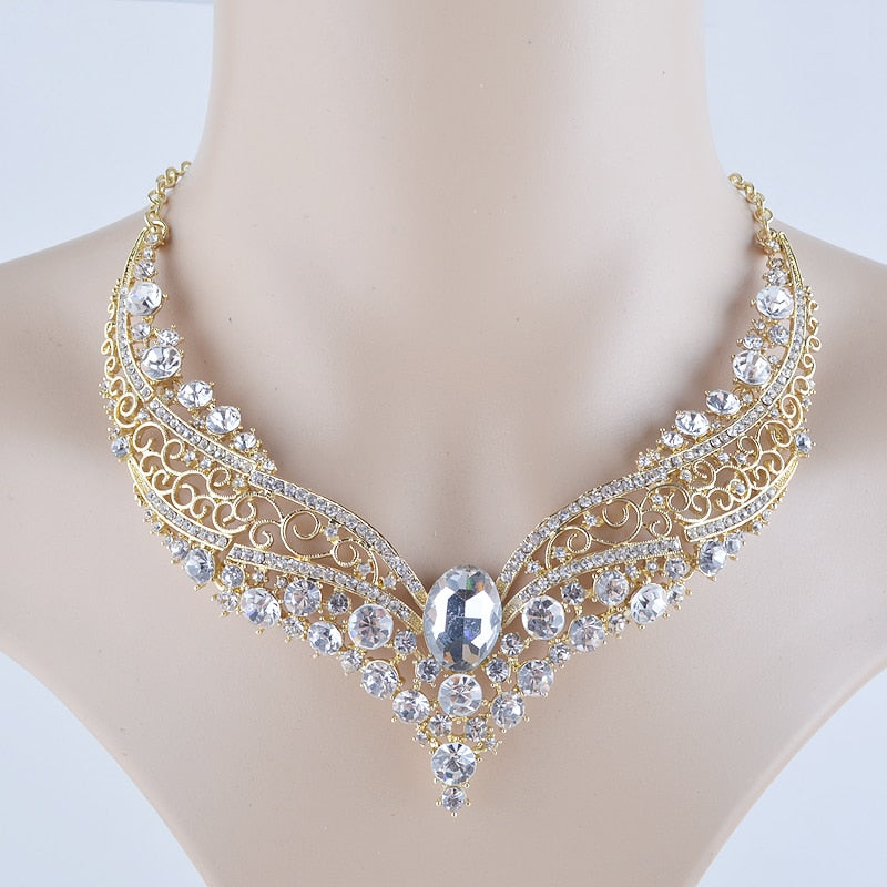 india style bridal rhinestone glass wedding jewelry set