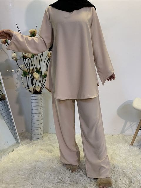 Kaftan Dubai Abaya Muslim Women Top & Pant Set Beige / S HIJAB BURKA
