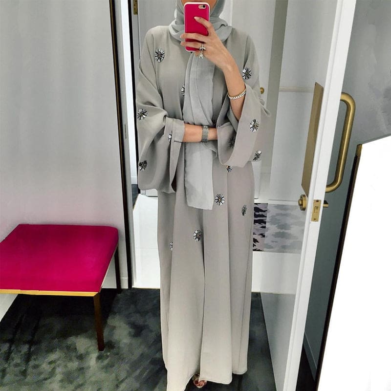 Dubai Abaya Kimono Open Zipper Cardigan Dress Women Kaftan Jilbab Muslim  Robe