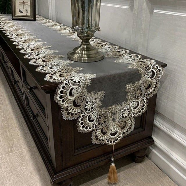 lace embroidered fabric dining table and coffee table, tv cabinet, shoe cabinet table runner