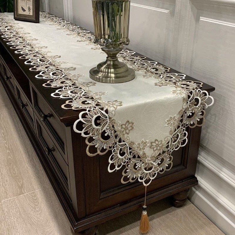 lace embroidered fabric dining table and coffee table, tv cabinet, shoe cabinet table runner