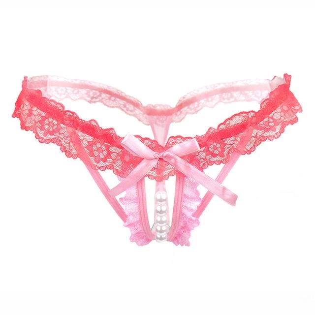 lace thongs g strings pearls sexy panties pink / one size