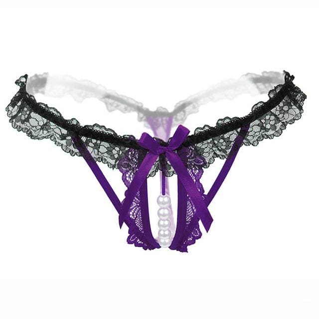 lace thongs g strings pearls sexy panties purple / one size