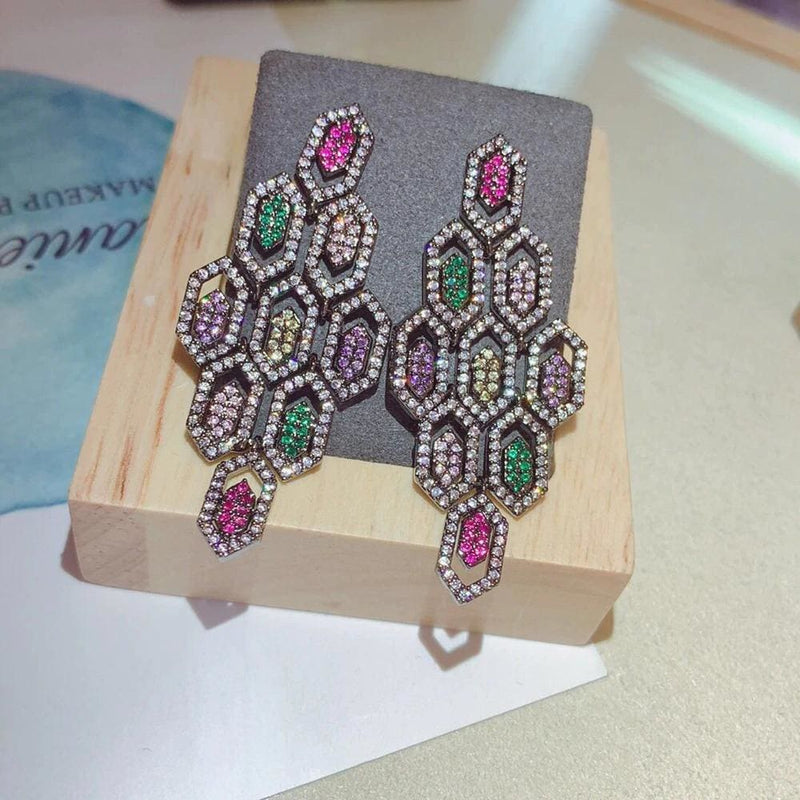 lady's fashion big crystal stud aaa cubic zirconia earring b