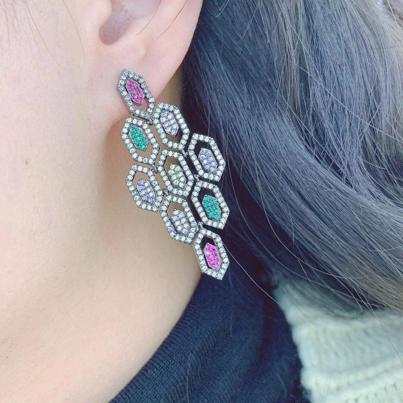 lady's fashion big crystal stud aaa cubic zirconia earring