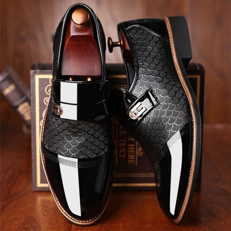 leather embossing luxury fashion wear-resistant non slip men shoes