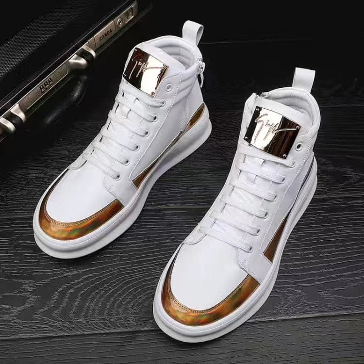 Leopard Platform Men Ankle Boots High-Cut Sneakers White-Gold / 41 MEN SHOES