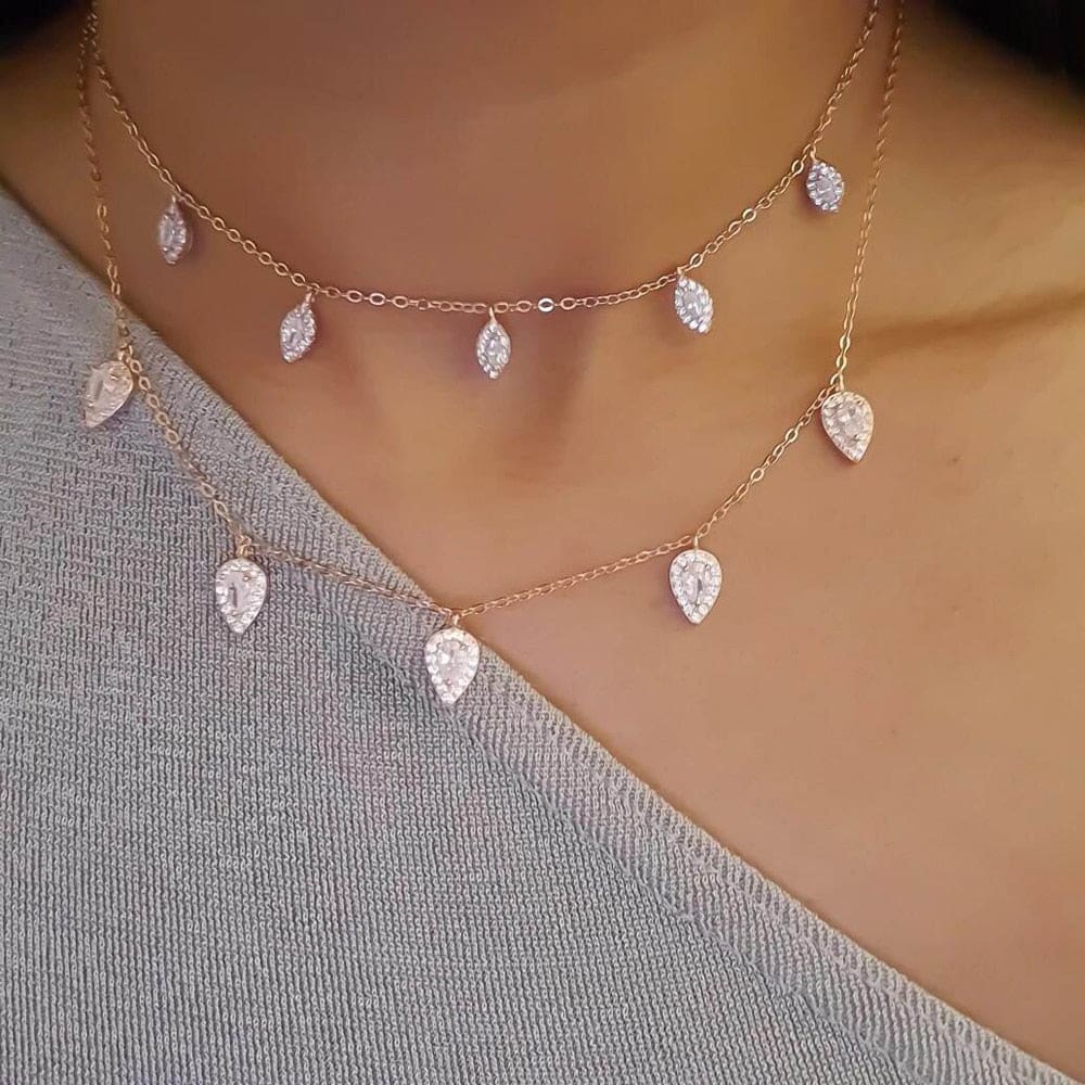 Luxury 925 Sterling Silver Tear Drop Shiny CZ Necklaces JEWELRY SETS