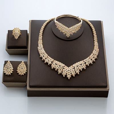 luxury cubic zirconia jewelry sets gold / white / resizable